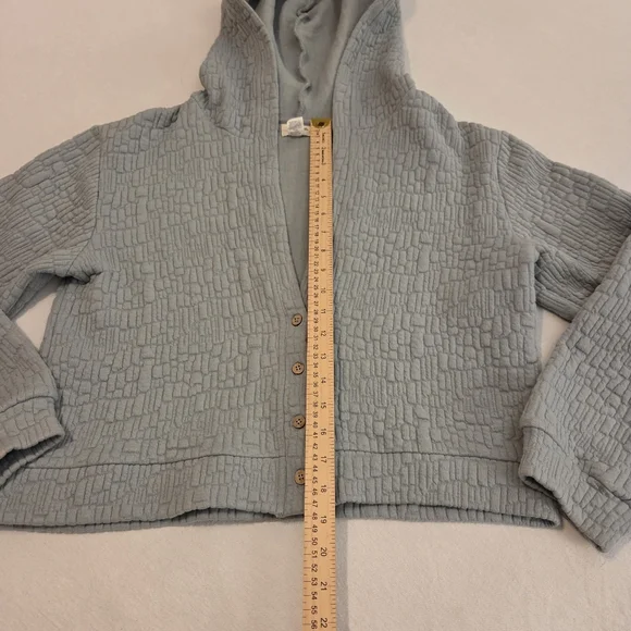 WORLD MARKET | COST PLUS Sage Green Quilted Cropped Buttoned Hoodie Coat SZ S - Picture 7 of 9